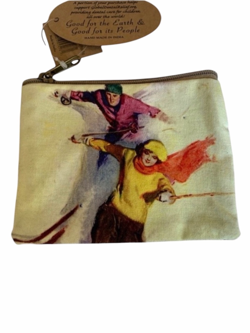 NWT Art Studio Company Retro Snow Skiing Couple Pouch Bag Accessories Makeup Bag